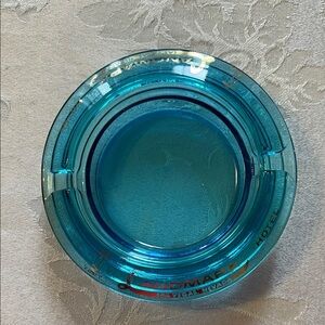 Blue Glass Ashtray with Landmark Hotel Logo